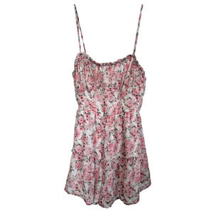 TRIXXI Junior's Romper Flare Floral Lined Size L White w/ Pink Flowers